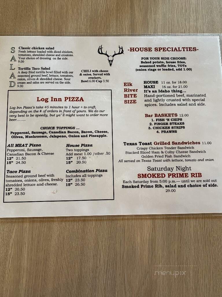 Elk Butte Log Inn - Elk River, ID menu_pic