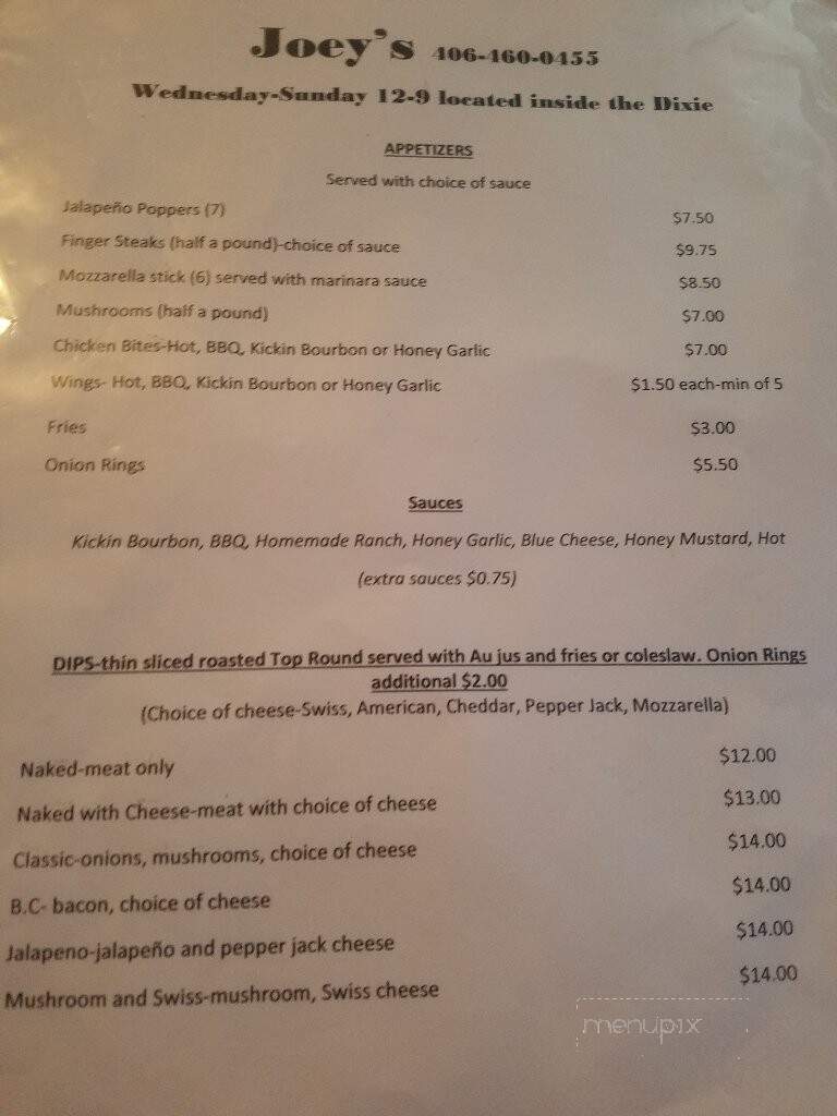 Dixie Inn Lounge & Dining Room - Shelby, MT menu_pic