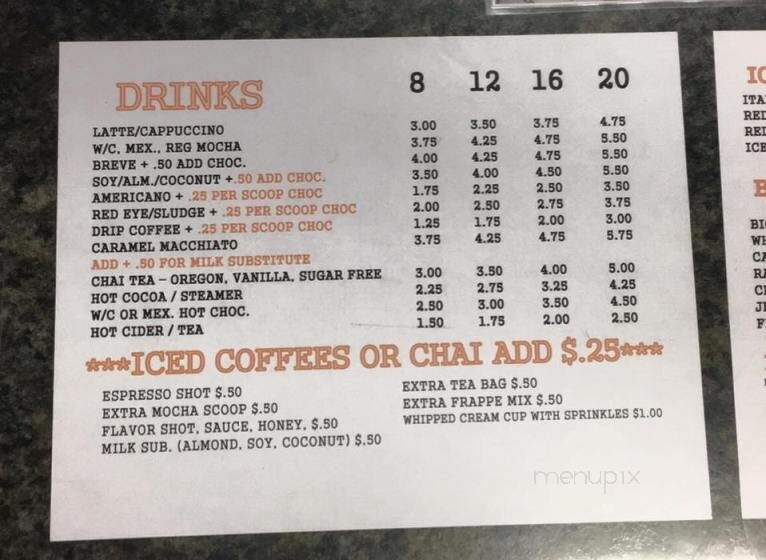 Klondike Coffee - Valdez, AK menu_pic