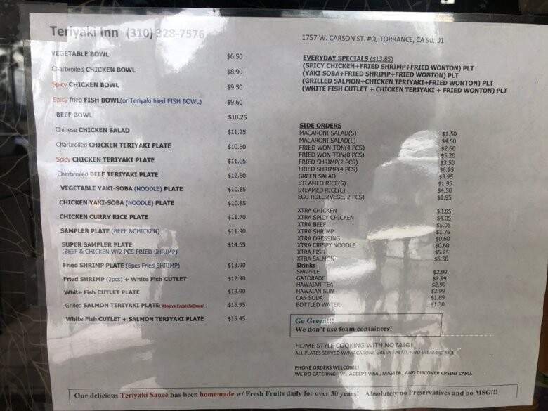 Teriyaki Inn - Torrance, CA menu_pic