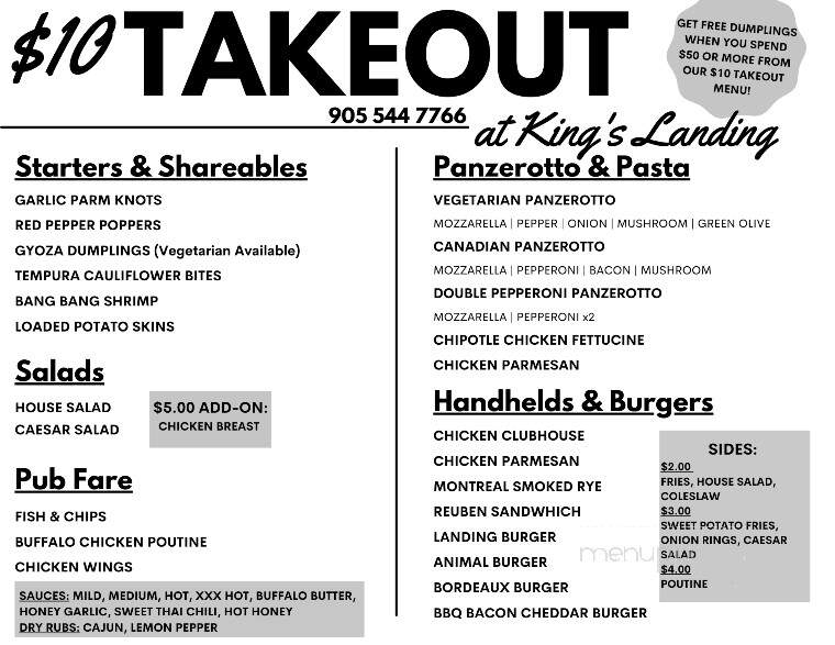The Landing Restaurant - Hamilton, ON menu_pic