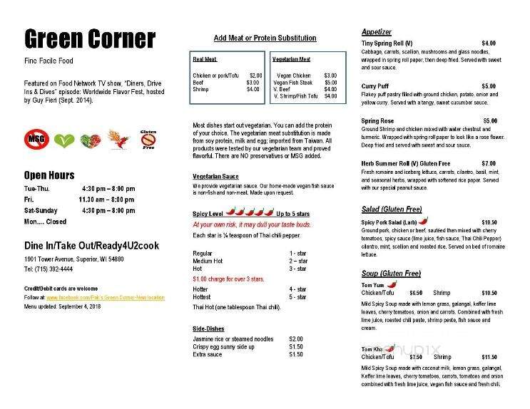 Pak's Green Corner - Superior, WI menu_pic
