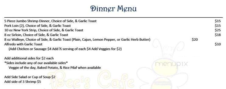 Bee's Cafe - Hazen, ND menu_pic