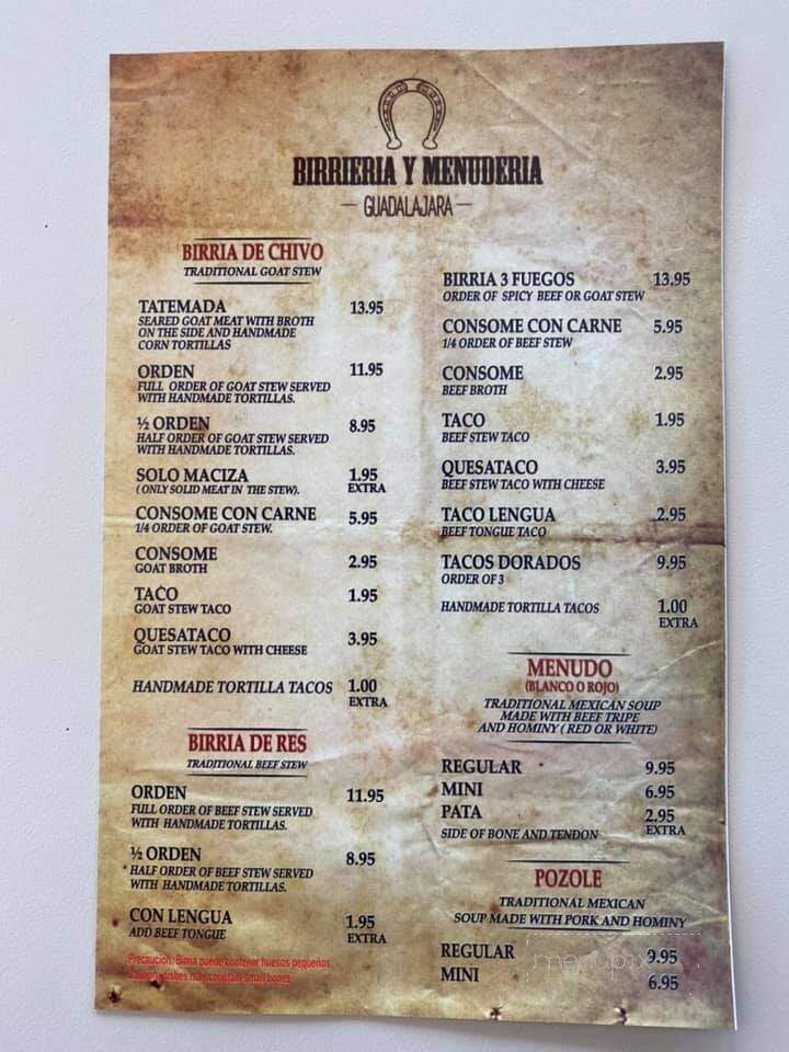 Birrieria Y Menuderia Guadalajara - Escondido, CA menu_pic