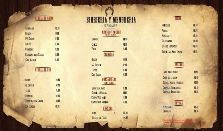 Birrieria Y Menuderia Guadalajara - Escondido, CA menu_pic