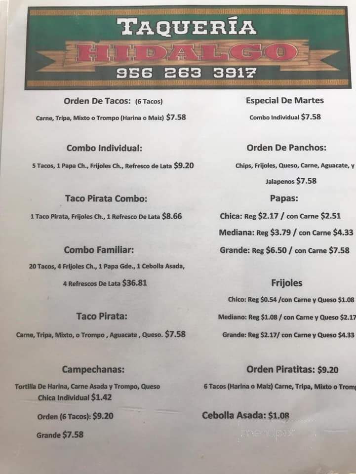 Taqueria Hidalgo - Rio Grande City, TX menu_pic