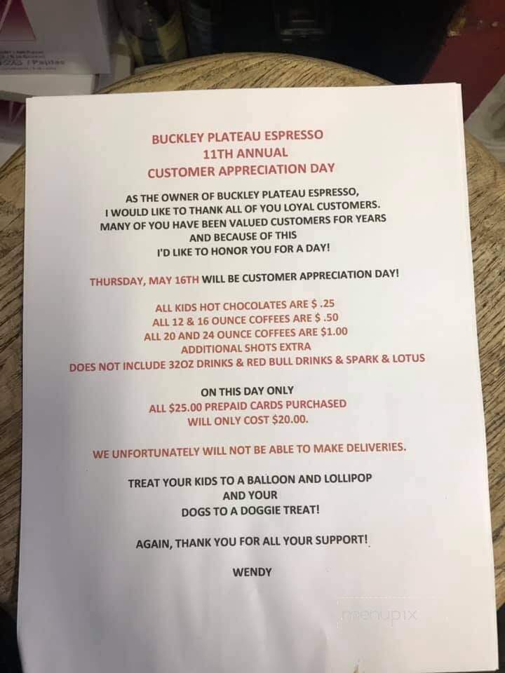 Plateau Espresso - Buckley, WA menu_pic