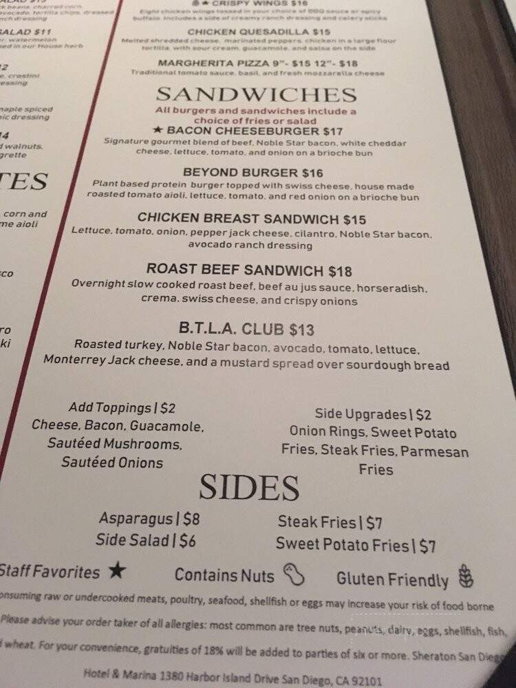Bay Tower Lounge - San Diego, CA menu_pic