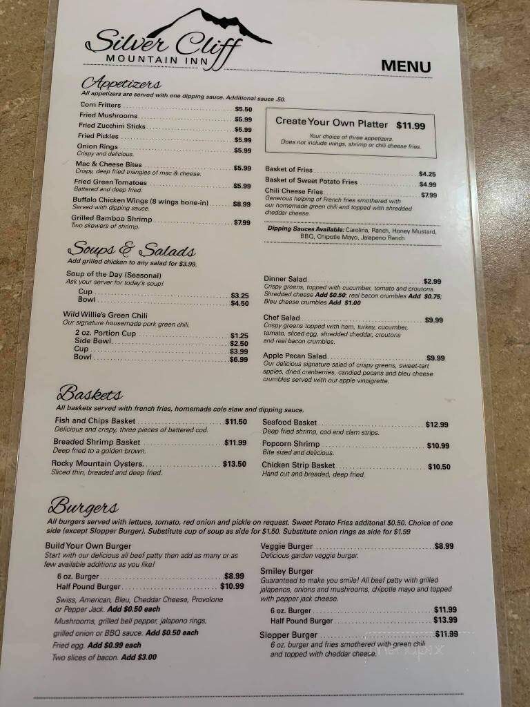 Silver Clff Mountain Inn - Silver Cliff, CO menu_pic