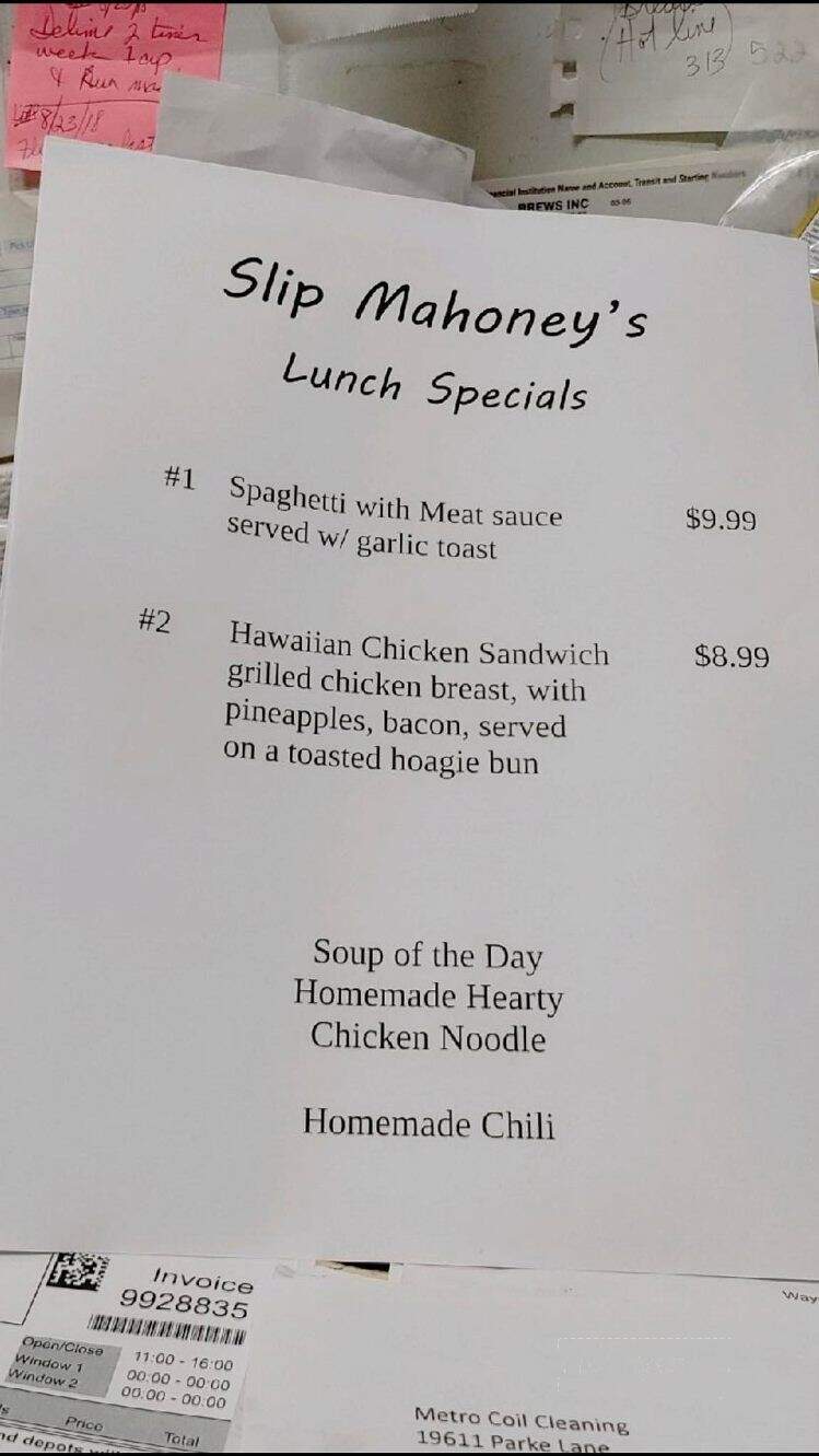 Slip Mahoney's - Riverview, MI menu_pic