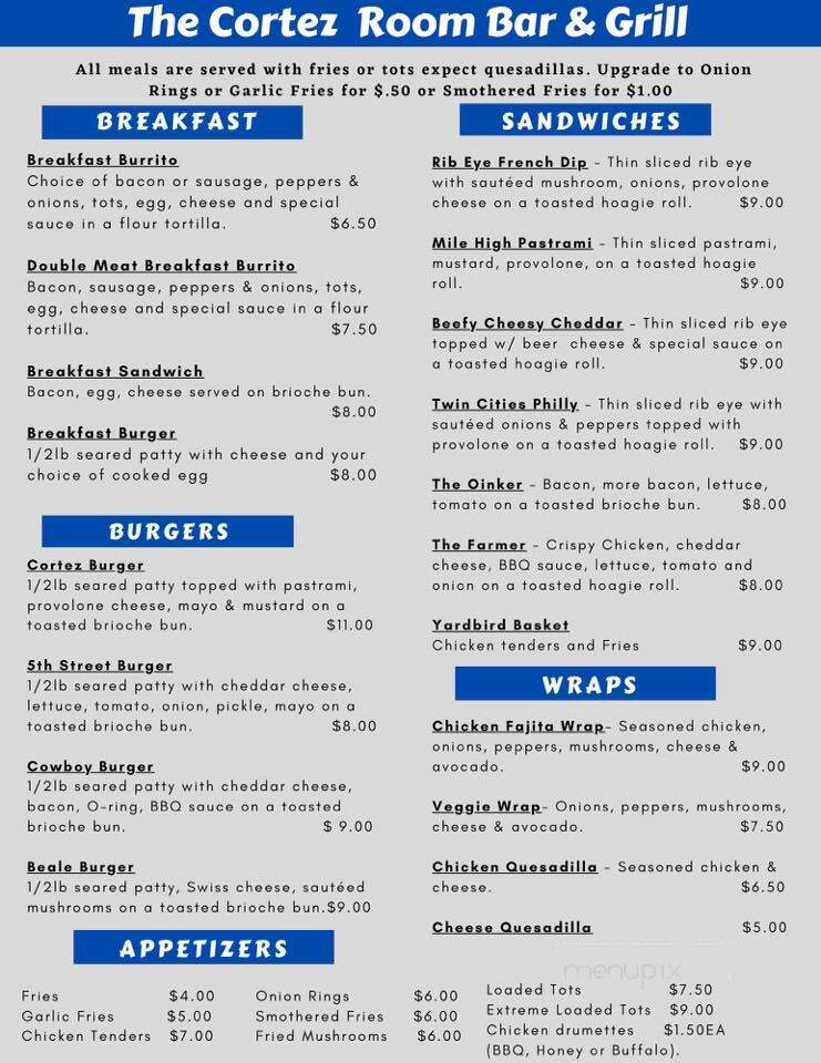 Cortez Room - Marysville, CA menu_pic