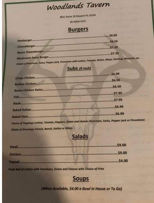 Woodlands - Mayport, PA menu_pic