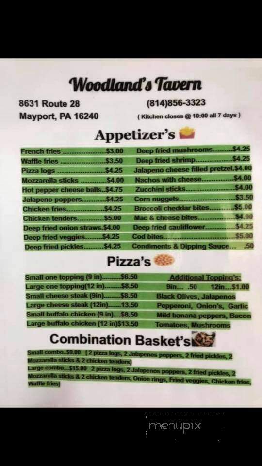Woodlands - Mayport, PA menu_pic