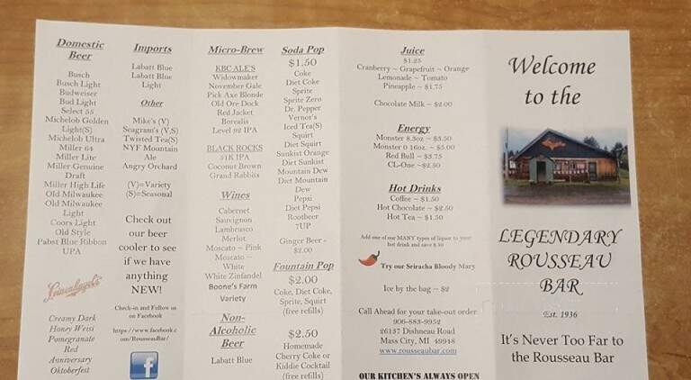 Rousseau Bar - Mass City, MI menu_pic