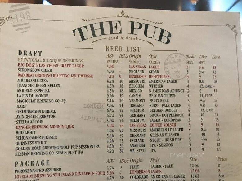The Pub - Las Vegas, NV menu_pic
