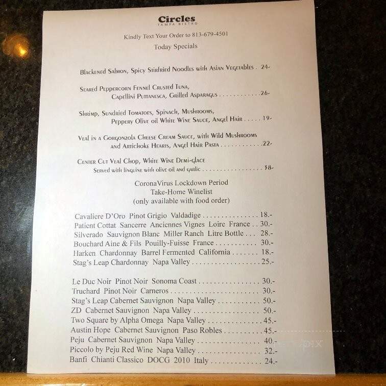 Circle Cafe - Tampa, FL menu_pic