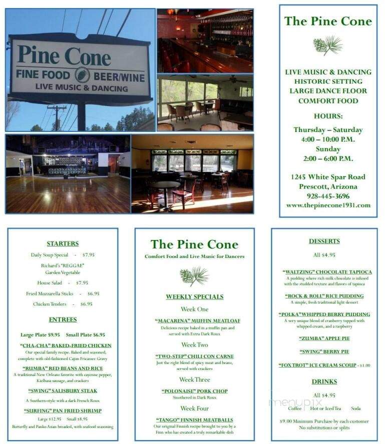 Pine Cone Inn - Prescott, AZ menu_pic