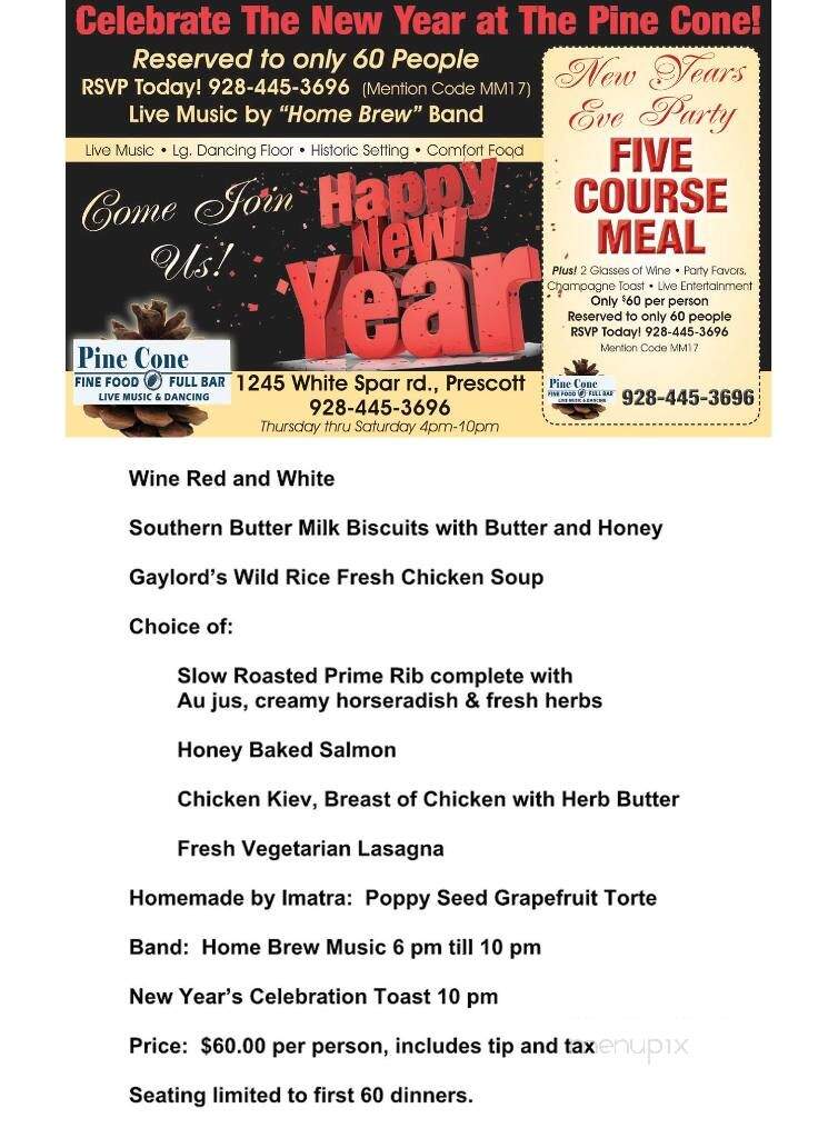 Pine Cone Inn - Prescott, AZ menu_pic
