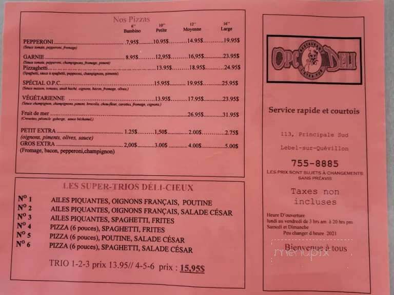 Restaurant O P C Deli - Lebel-Sur-Quevillon, QC menu_pic