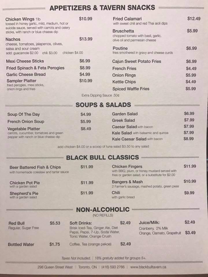 The Black Bull - Toronto, ON menu_pic