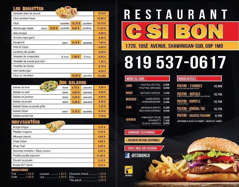 Restaurant C'si Bon - Shawinigan-Sud, QC menu_pic