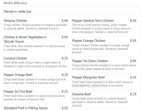 Mings Buffet - East Peoria, IL menu_pic