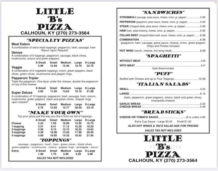 Little B's Pizza & Sandwiches - Calhoun, KY menu_pic