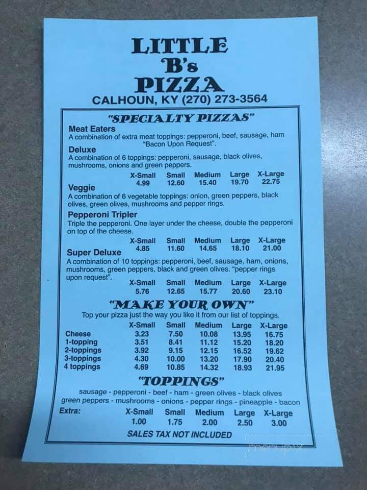 Little B's Pizza & Sandwiches - Calhoun, KY menu_pic