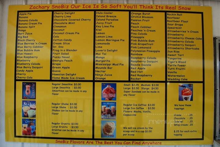 Zachery Sno Biz - Zachary, LA menu_pic