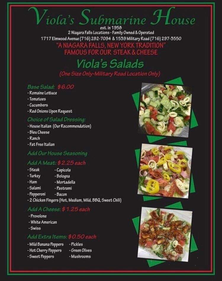 Viola's Submarine House - Niagara Falls, NY menu_pic