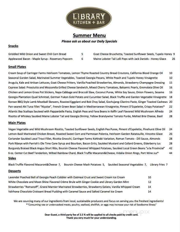 Library Restaurant & Pub - Boone, NC menu_pic