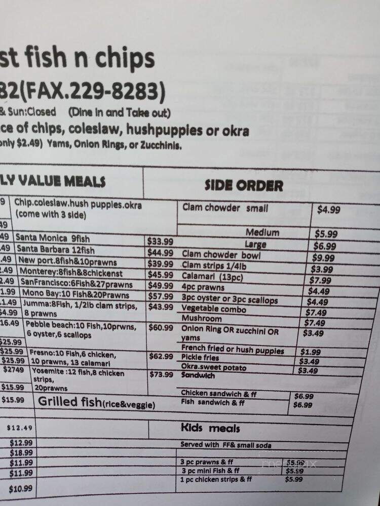 West Coast Fish N Chips - Fresno, CA menu_pic