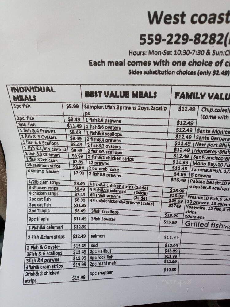 West Coast Fish N Chips - Fresno, CA menu_pic