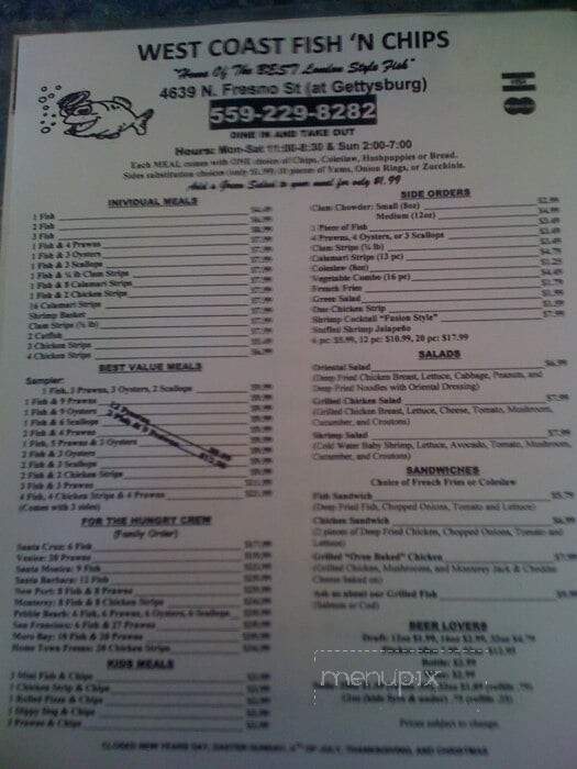 West Coast Fish N Chips - Fresno, CA menu_pic