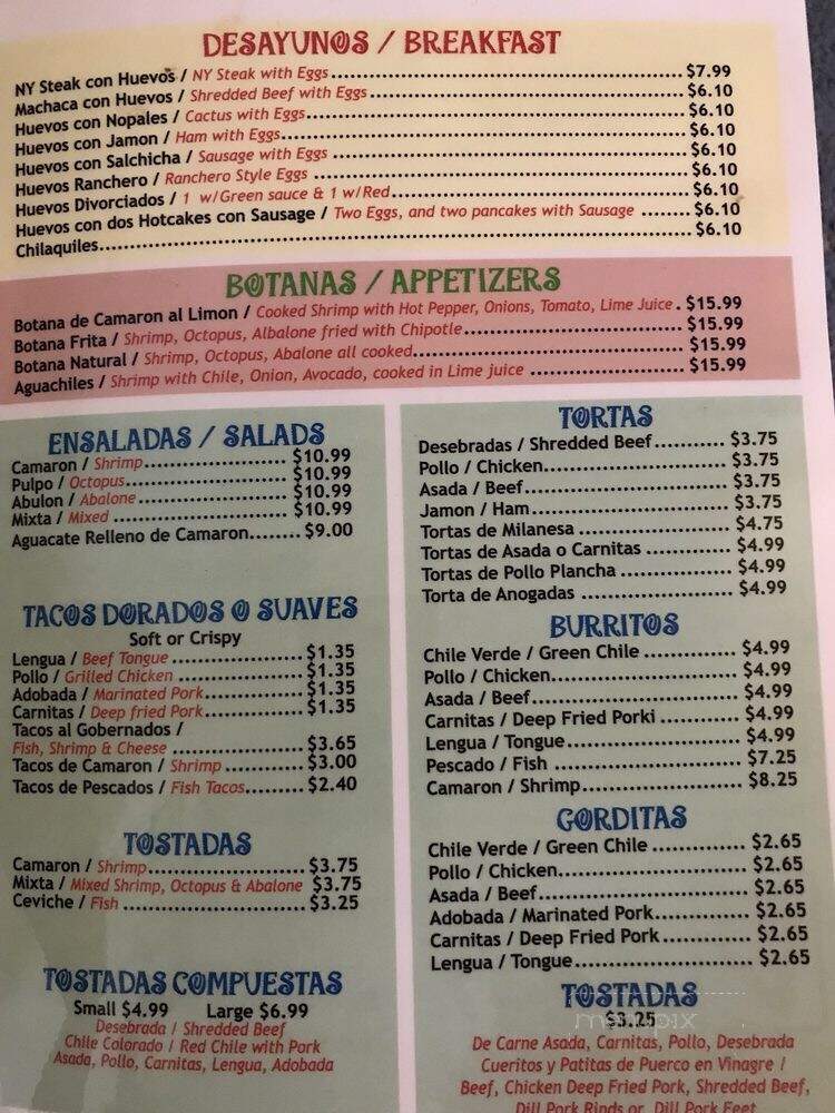 La Langosta Restaurant - Dinuba, CA menu_pic