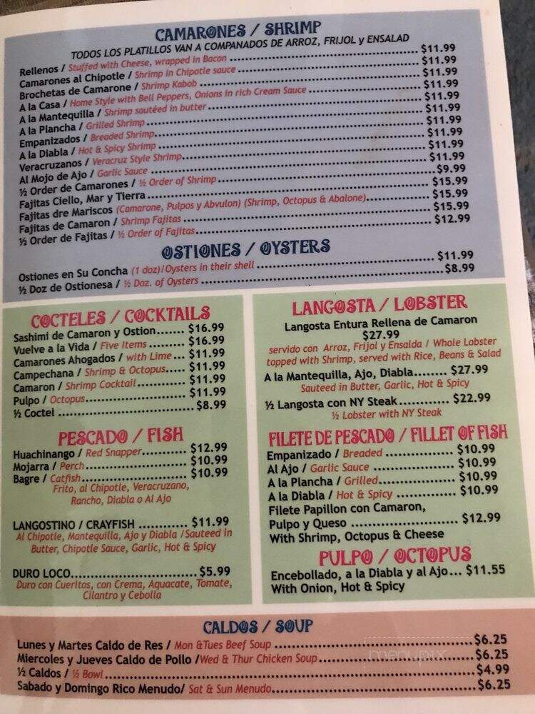 La Langosta Restaurant - Dinuba, CA menu_pic