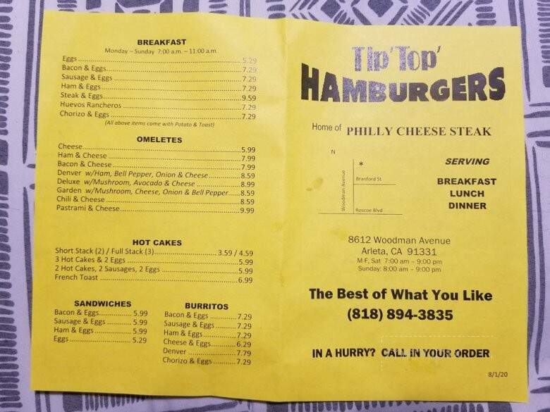 Tip Top Hamburger - Arleta, CA menu_pic