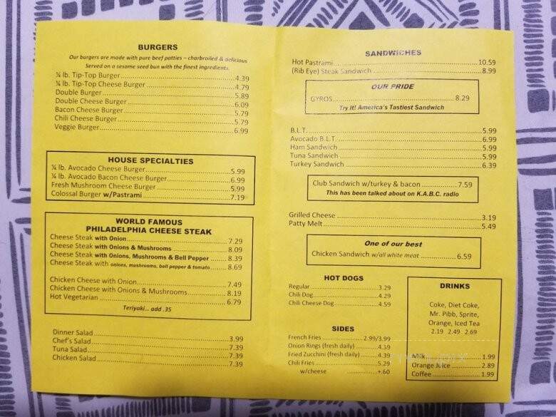 Tip Top Hamburger - Arleta, CA menu_pic