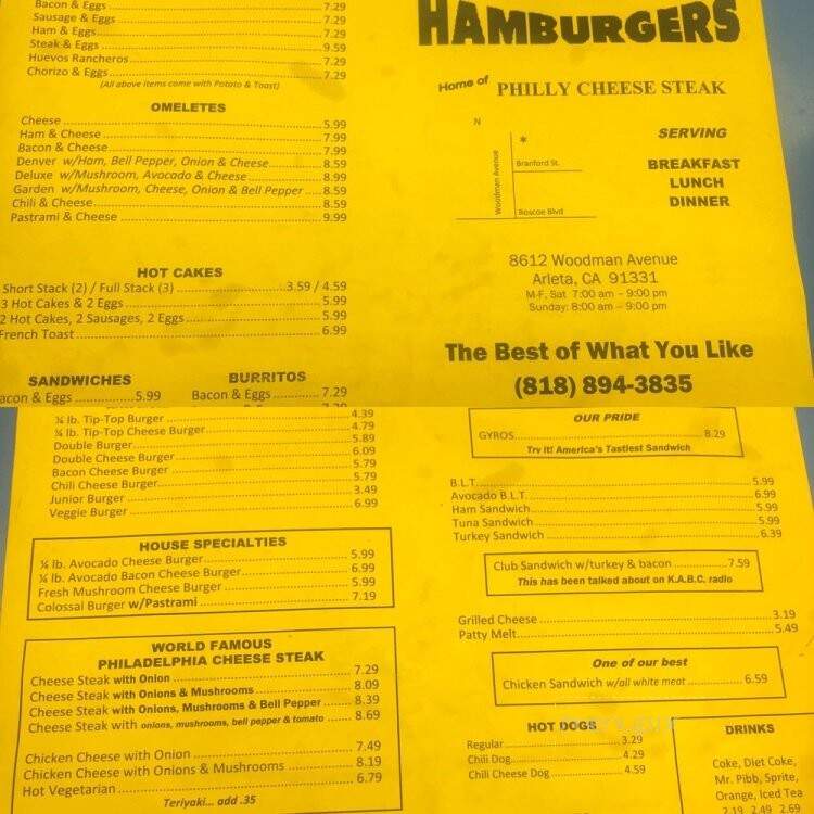 Tip Top Hamburger - Arleta, CA menu_pic