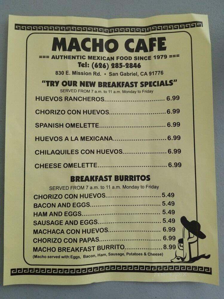 Macho Cafe - San Gabriel, CA menu_pic