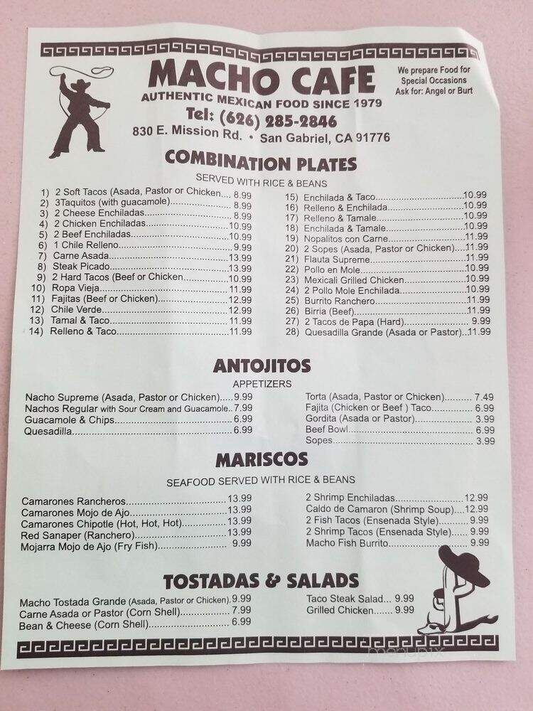 Macho Cafe - San Gabriel, CA menu_pic