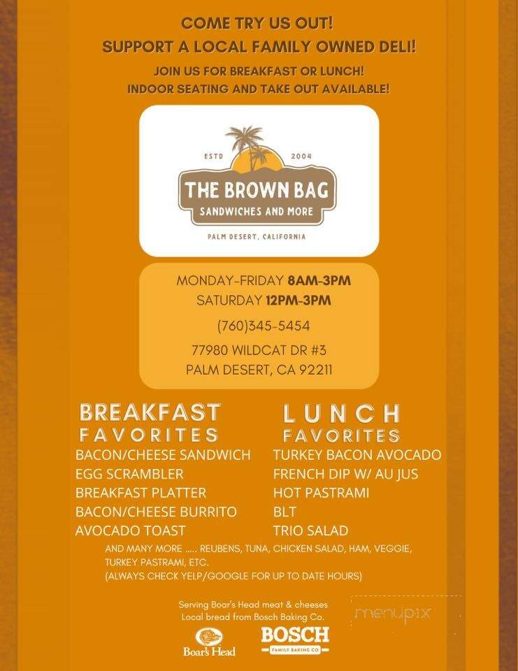 Brown Bag A Sandwich Shoppe - Palm Desert, CA menu_pic