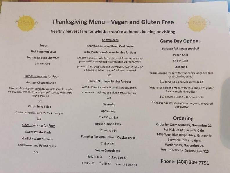 Sun Belly Cafe - Greenville, SC menu_pic