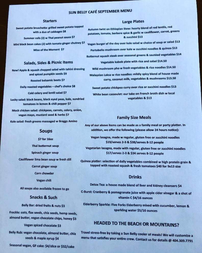 Sun Belly Cafe - Greenville, SC menu_pic