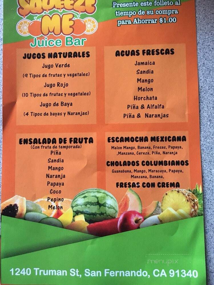 Squeeze Me Juice Bar - San Fernando, CA menu_pic