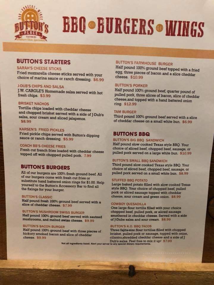 Button's Place - Canton, TX menu_pic
