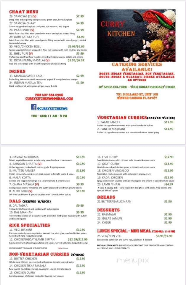 Curry Kitchen - Winter Garden, FL menu_pic