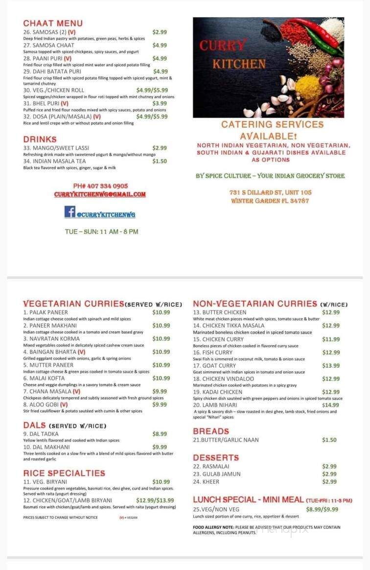 Curry Kitchen - Winter Garden, FL menu_pic