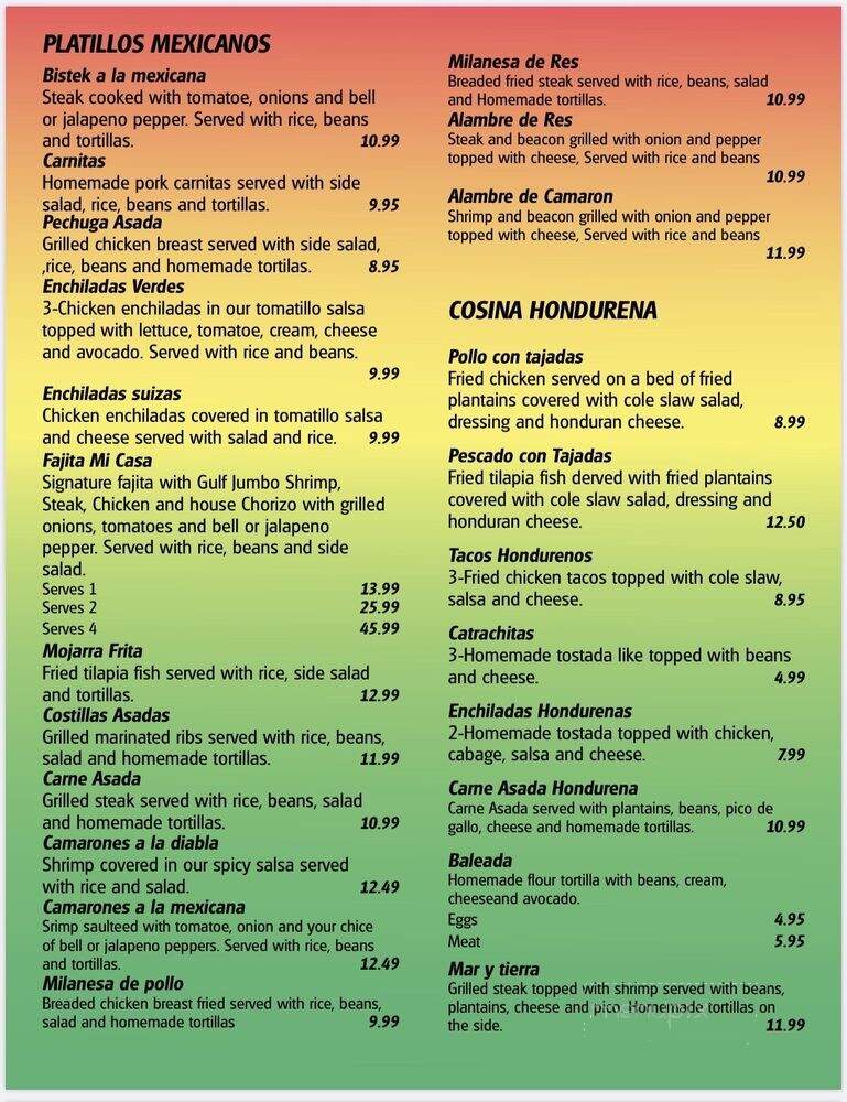 Mi Casa Latin Restaurant - Ruston, LA menu_pic