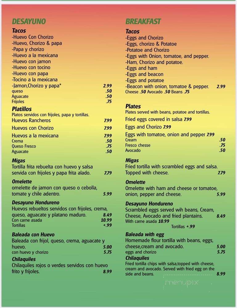 Mi Casa Latin Restaurant - Ruston, LA menu_pic